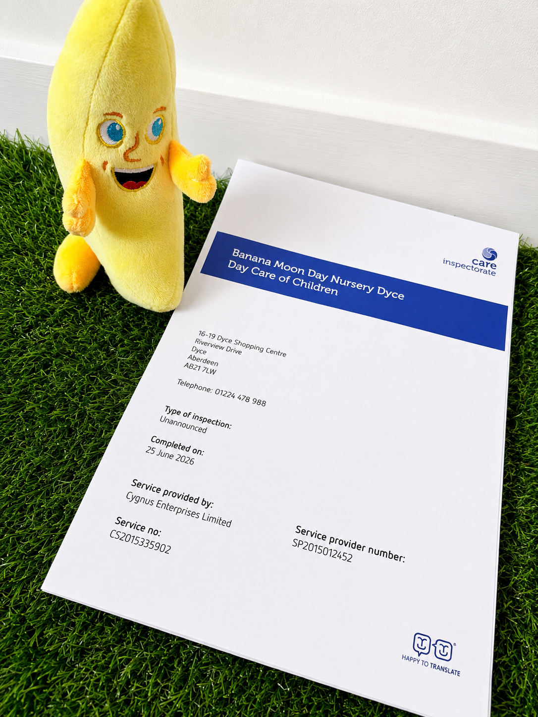 Banana Moon Dyce Celebrates the Publication of Our Latest Care Inspectorate Report
